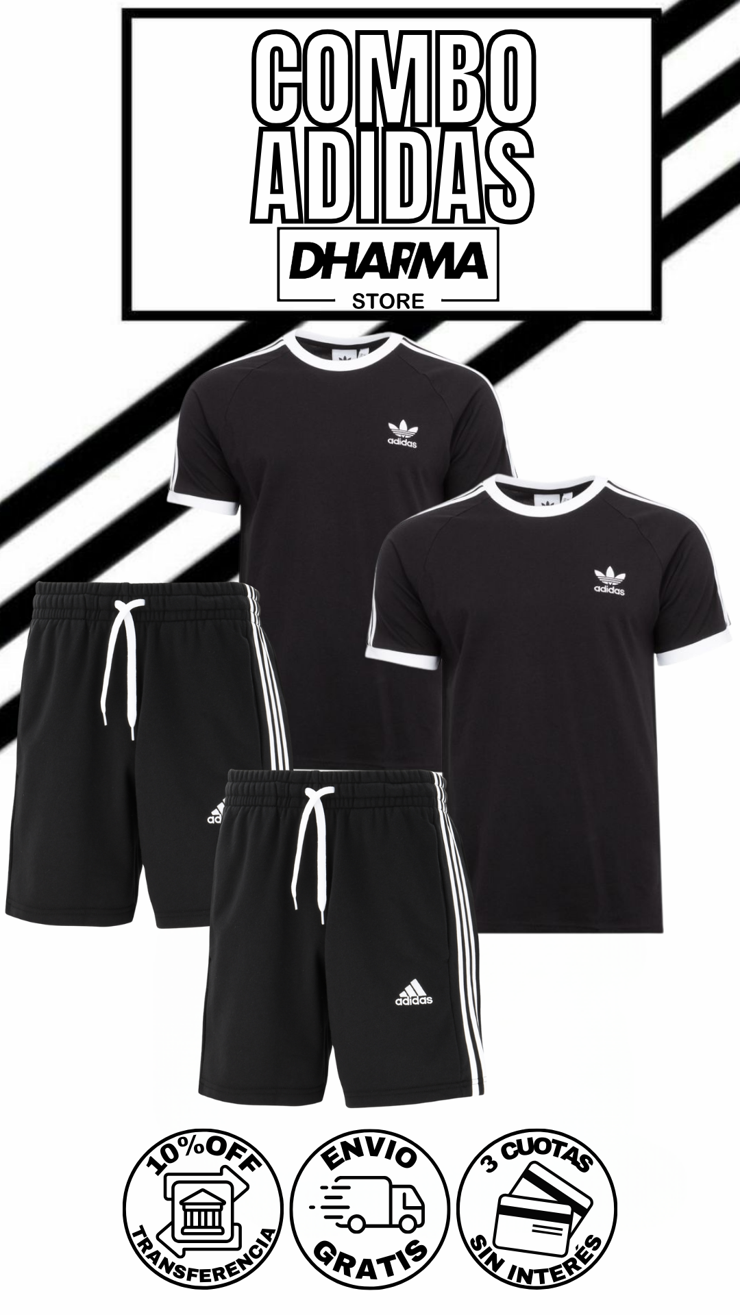 Conjunto Adidas - 2 pantalones cortos + 2 remeras